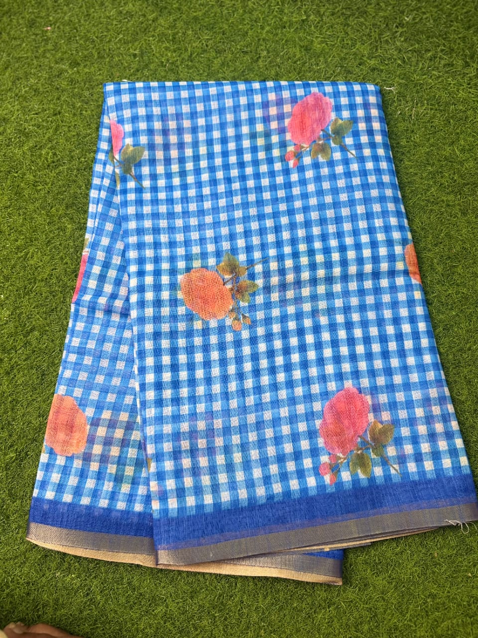 checked Lenin Saree