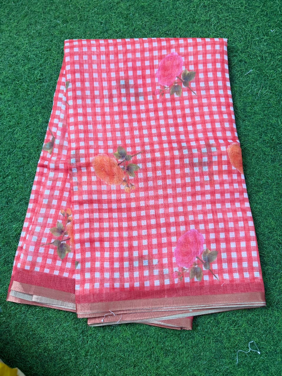 checked Lenin Saree