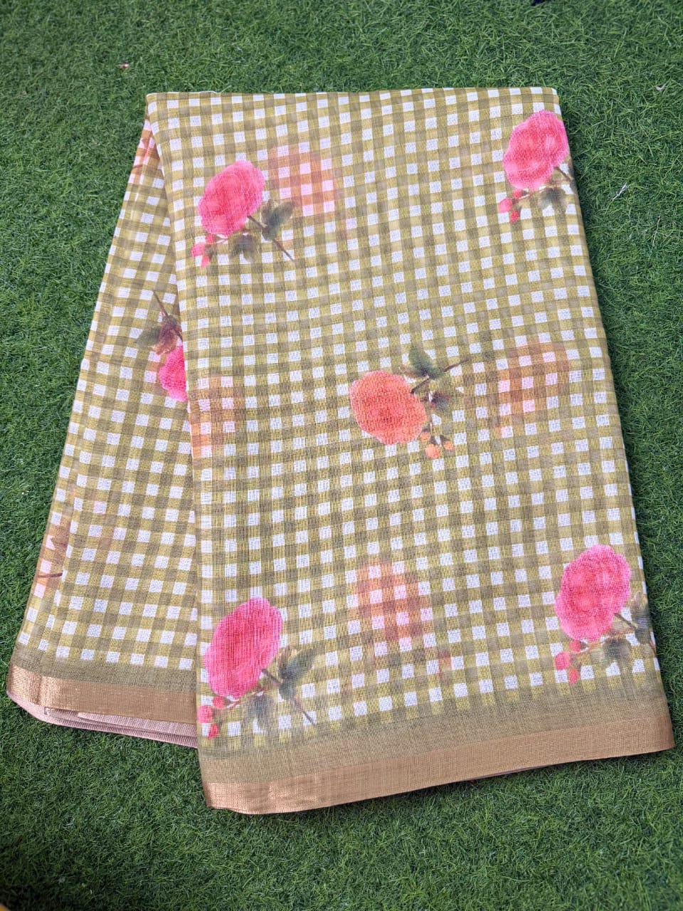 checked Lenin Saree