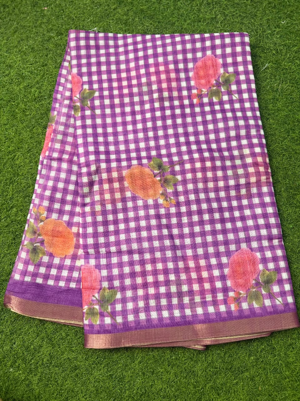 checked Lenin Saree