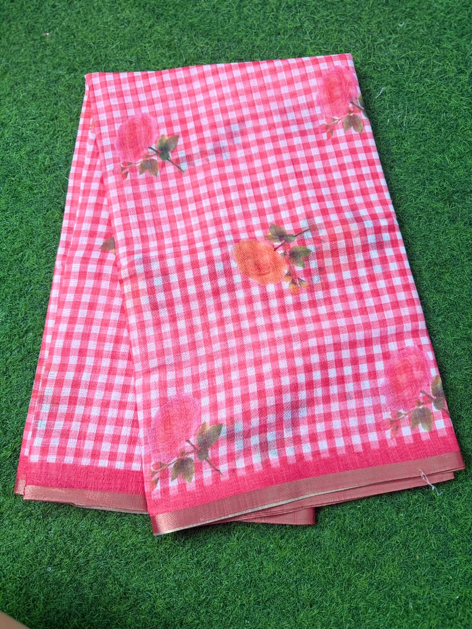 checked Lenin Saree
