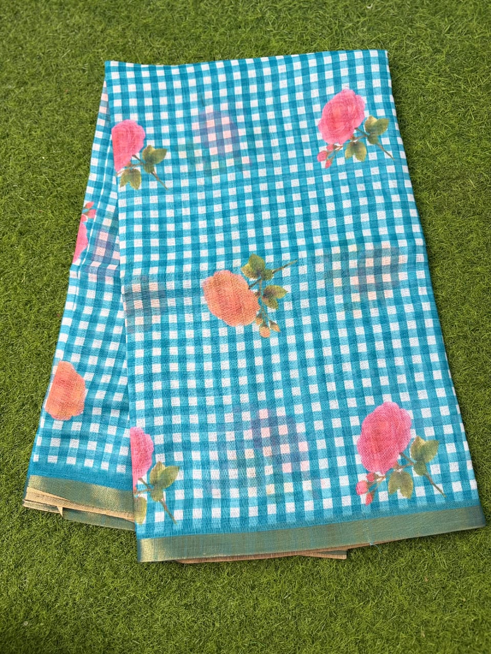 checked Lenin Saree